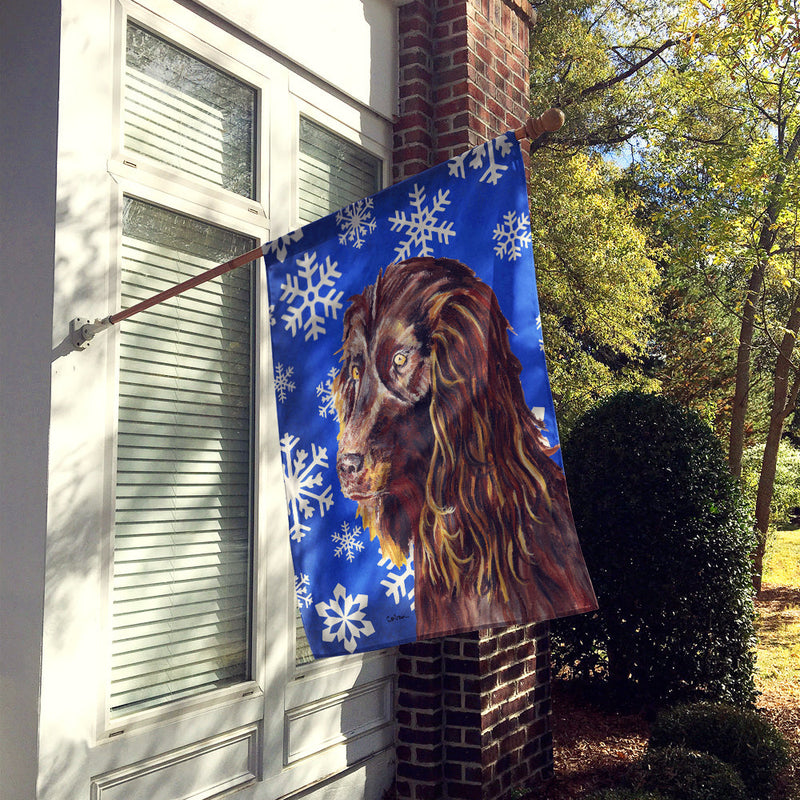 Boykin Spaniel Blue Snowflake Winter Flag Canvas House Size