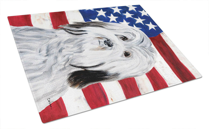 Havanese with American Flag USA Glass Cutting Board Large Size SC9641LCB