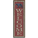 Welcome Black Bear Red Sign | Wall Art Print on Real Wood