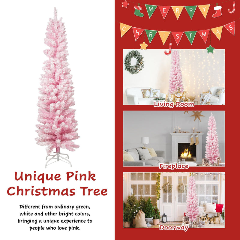 6.9ft Pink Christmas Tree Artificial Xmas Tree with 450 Branch Tips, Metal Frame