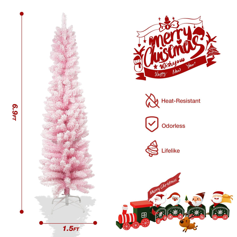 6.9ft Pink Christmas Tree Artificial Xmas Tree with 450 Branch Tips, Metal Frame