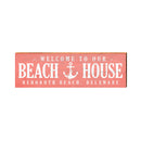 Rehoboth Beach, Delaware Beach House Anchor Coral Wooden Sign | Wall Art Print on Real Wood