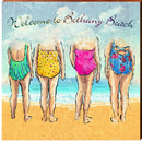 Welcome to Bethany Beach Lady Bathing Suits | Wall Art Print on Real Wood
