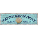 South Ocean Drive Shell Blue Latitude Longitude | Wall Art Print on Real Wood