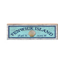 Fenwick Island Shell Blue Latitude Longitude | Wall Art Print on Real Wood