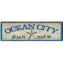 Ocean City Starfish White/Blue Latitude Longitude | Wall Art Print on Real Wood