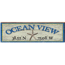 Ocean View Starfish White/Blue Latitude Longitude | Wall Art Print on Real Wood