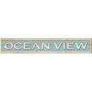 Ocean View Coastal Blue Sign | Wall Art Print on Real Wood