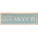 Ocean View Coastal Blue Sign | Wall Art Print on Real Wood