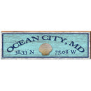 Ocean City, MD Shell Blue Latitude Longitude | Wall Art Print on Real Wood