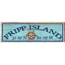 Fripp Island Ship Wheel Blue Latitude Longitude | Wall Art Print on Real Wood