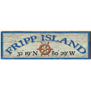 Fripp Island Ship Wheel White Latitude Longitude | Wall Art Print on Real Wood