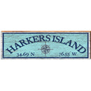 Harkers Island Compass Blue Latitude Longitude | Wall Art Print on Real Wood