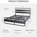 Full Heavy Duty Round Metal Frame Platform Bed with Black Wood Panel Headboard
