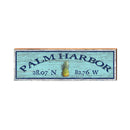 Palm Harbor Pineapple Blue Latitude Longitude | Wall Art Print on Real Wood