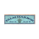 Palm Harbor Sea Turtle Blue Latitude Longitude | Wall Art Print on Real Wood
