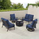 Black Aluminum Fire Table Set with Two Loveseats and Two Club Chairs