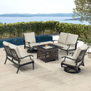 Black Aluminum Fire Table Set with Two Loveseats and Two Club Chairs