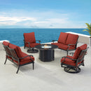 Black Aluminum Fire Table Set with Two Loveseats and Two Club Chairs