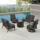 Black Aluminum Fire Table Set with Two Loveseats and Two Club Chairs