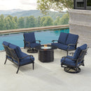 Black Aluminum Fire Table Set with Two Loveseats and Two Club Chairs