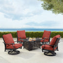 Black Aluminum Fire Table Set with Four Club Chairs