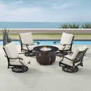 Black Aluminum Fire Table Set with Four Club Chairs
