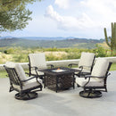 Black Aluminum Fire Table Set with Four Club Chairs
