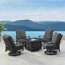 Black Aluminum Fire Table Set with Four Club Chairs