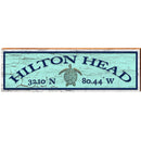 Hilton Head Sea Turtle Green Latitude Longitude   | Wall Art Print on Real Wood