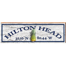 Hilton Head Pineapple White Latitude Longitude   | Wall Art Print on Real Wood