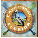 Cape Coral, Florida Pelican Life Ring Wooden Sign | Wall Art Print on Real Wood