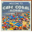 Welcome to Cape Coral Beach Umbrellas | Wall Art Print on Real Wood