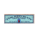The Red Buoy Dauphin Island Buoy Blue Latitude Longitude | Wall Art Print on Real Wood