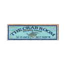 The Crab Room Dauphin Island Blue Crab Blue Latitude Longitude | Wall Art Print on Real Wood