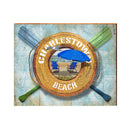 Charlestown Beach Blue Beach Umbrella Life Ring | Wall Art Print on Real Wood