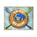East Beach Blue Beach Umbrella Life Ring | Wall Art Print on Real Wood