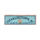 Charlestown, RI Shell Blue Latitude Longitude | Wall Art Print on Real Wood