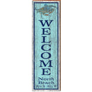 Welcome North Beach Blue Crab Blue Latitude Longitude | Wall Art Print on Real Wood
