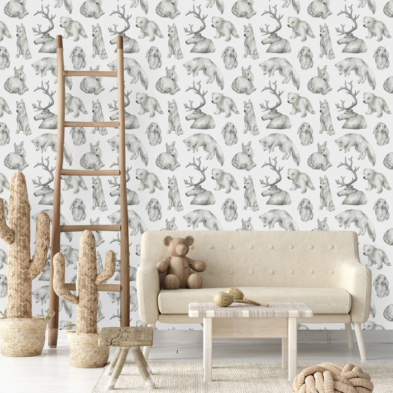 White Wallpaper with Animals