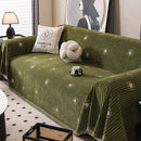 Chenille Camellia Floral Sofa Throw Cover Couch Blanket with Striped Jacquard