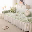 Botanical Sofa Cover with Chiffon Skirt, Floral Couch Throw Blanket for All-Season
