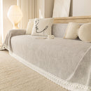 Sofa Cover Throw with Lace Trim & Pom-Pom Fringe, Decorative Couch Cover Blanket