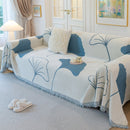 Cozy Couch Throw Blanket with Tassels, Jacquard Leaf Pattern Furniture Protector
