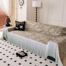 Elegant Botanical Sofa Cover with Pleated Tulle Skirt, Vintage Floral Couch Protector