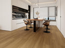 Modern kitchen with wooden flooring, table, and chairs. SL-14VH