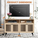 Evans 56 Inch Mid-Century Modern TV Stand with Open Shelves and Cabinets for Living Room, Bedroom