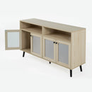 Evans 56 Inch Mid-Century Modern TV Stand with Open Shelves and Cabinets for Living Room, Bedroom
