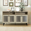 Evans 56 Inch Mid-Century Modern TV Stand with Open Shelves and Cabinets for Living Room, Bedroom