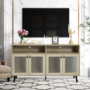 Evans 56 Inch Mid-Century Modern TV Stand with Open Shelves and Cabinets for Living Room, Bedroom